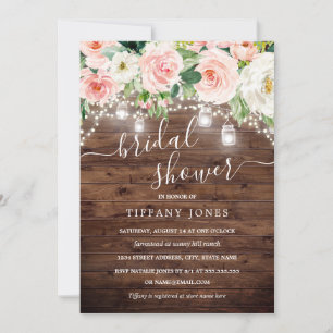 Invitación Rústico Rubor Sage Pink Floral Luces Británicas Sh