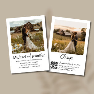 Invitación rústico rural 2 fotos código qr boda rsvp