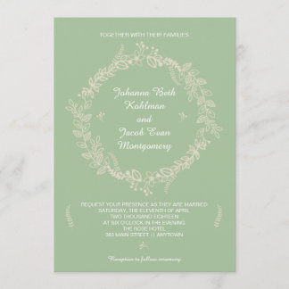 Invitación Rústico Sage Green Outlines Floral Wreath Boda