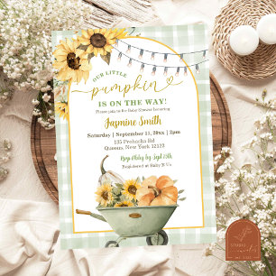 Invitación Rústico Sage Green Pumpkin Sunflower Baby Shower