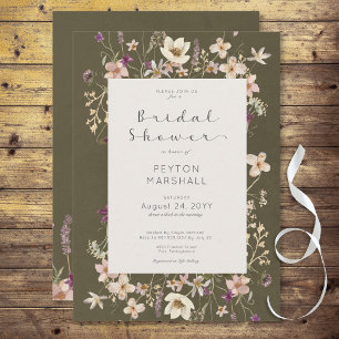 Invitación Rústico Sage Green Wildflower Frame Bridal Shower
