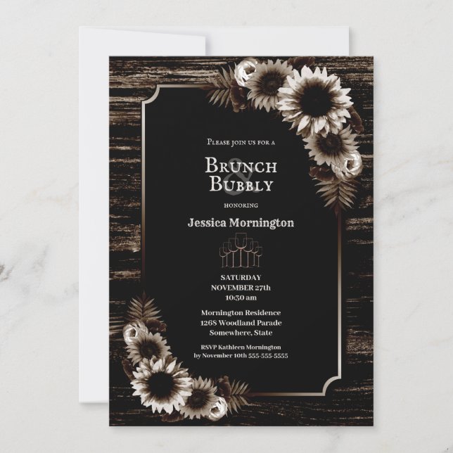 Invitación Rústico Salto de madera de girasol y burbuja (Anverso)