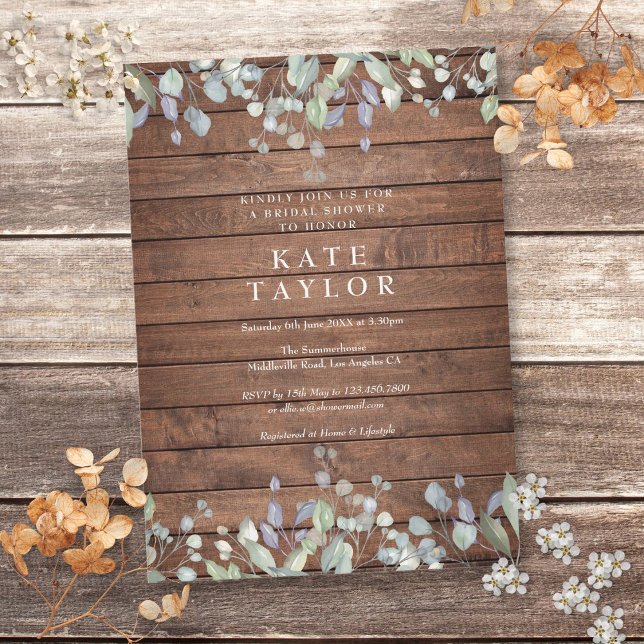 Invitación Rústico Salto de Madera y ducha de novia floral Li (Rustic Wood Sage and Lilac Floral Bridal Shower Invitation)
