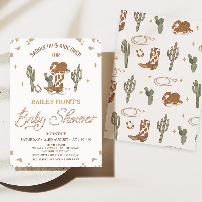 Invitación Rústico Sexo Amarillo Neutral Baby Shower Occident (Cowboy Baby Shower Invitation, Gender Neutral, Western Wild West Baby Shower Invite Southern Country)