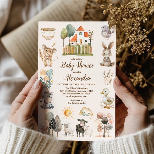 Invitación Rústico Sexo Animal de Granja Baby Shower Neutral (Subido por el creador)
