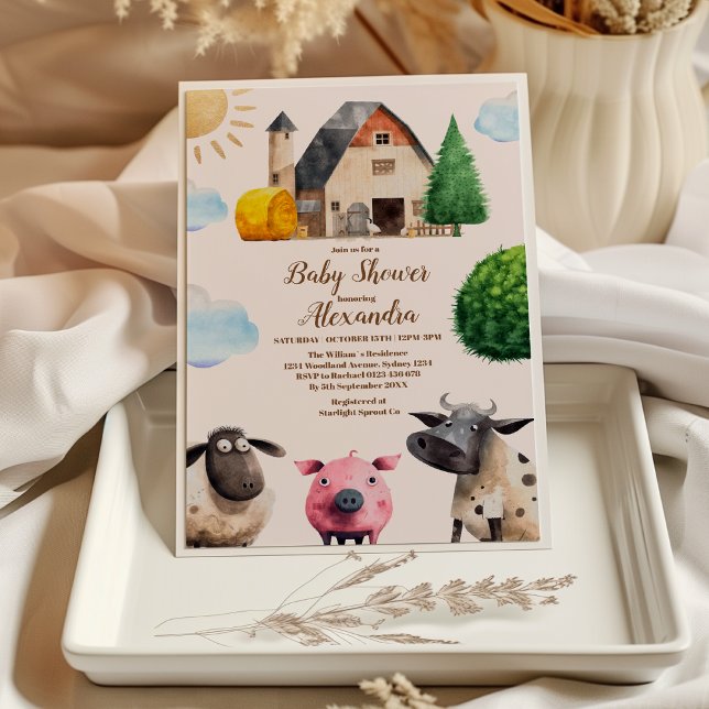 Invitación Rústico Sexo Animal de Granja Baby Shower Neutral (Subido por el creador)