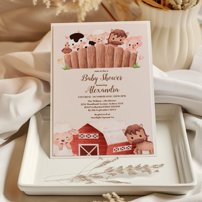 Invitación Rústico Sexo Animal de Granja Baby Shower Neutral (Subido por el creador)