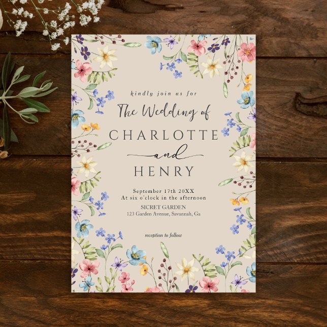 Invitación Rústico simple Boda de flores silvestres botánicas (Subido por el creador)
