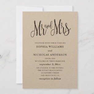 Invitación Rústico simple boda. Kraft de campo. Sr. y sr.