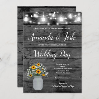 Invitación Rústico Sunflower Babys Breath Mason Jar Boda