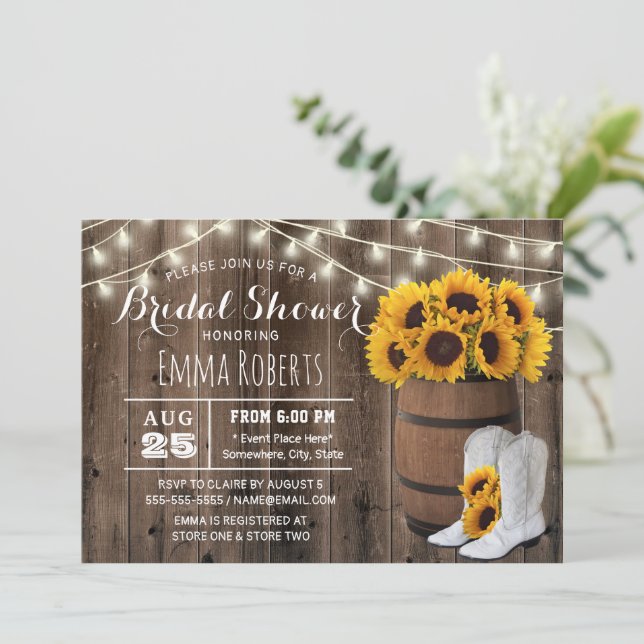 Invitación Rústico Sunflower Barrel Country Bridal (Anverso de pie)