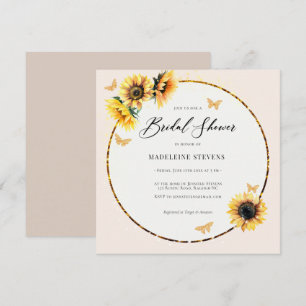 Invitación Rústico Sunflower Butterfy de oro Boho Bridal Show