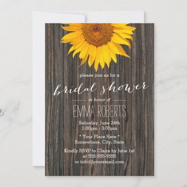 Invitación Rústico Sunflower Country Wood Bridal Shower (Anverso)