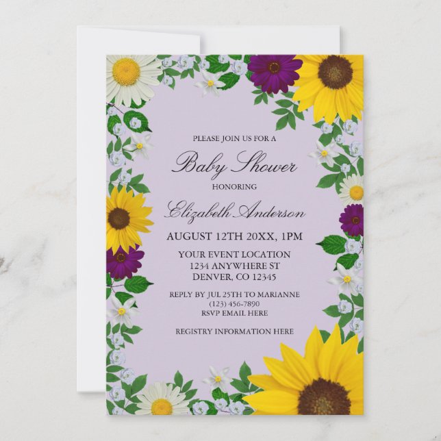 Invitación Rústico Sunflower Daisy Floral Baby Shower (Anverso)