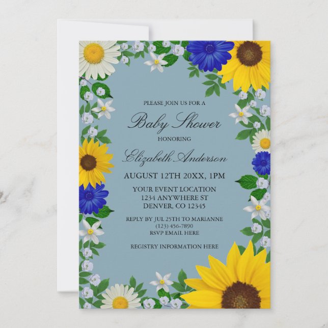 Invitación Rústico Sunflower Daisy Floral Baby Shower (Anverso)