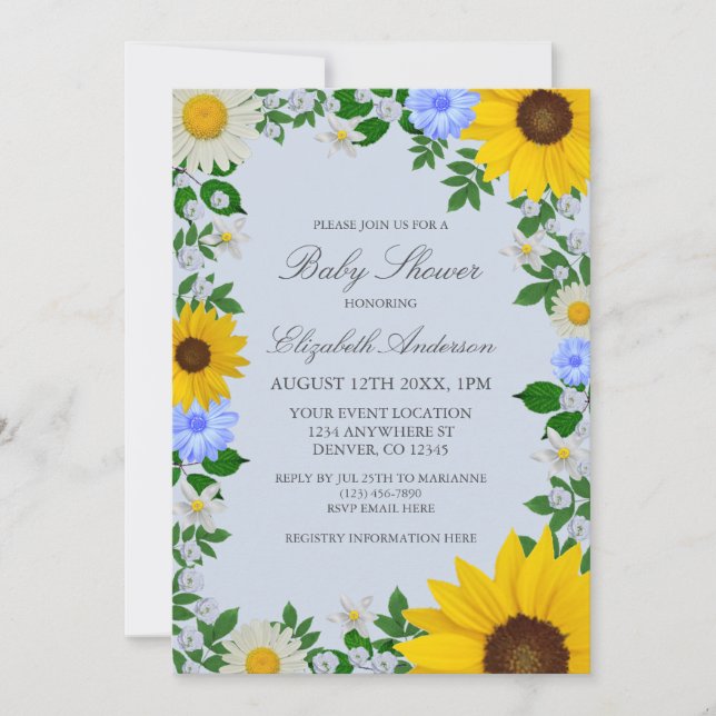 Invitación Rústico Sunflower Daisy Floral Baby Shower (Anverso)