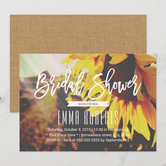 Invitación Rústico Sunflower Elegante Bridal Shower (Anverso / Reverso)