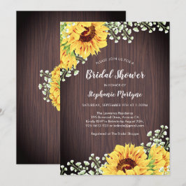 Invitación Rústico Sunflower Floral Blanca Floral Madera Brid