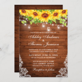 Invitación Rústico Sunflower Floral Madera Mason Jar Luces La