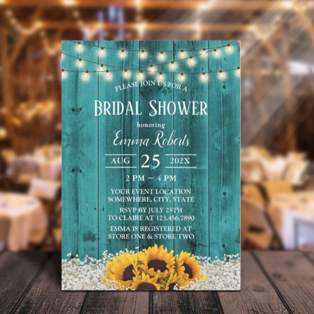 Invitación Rústico Sunflower Floral Verde azulado Barn Bridal (Subido por el creador)