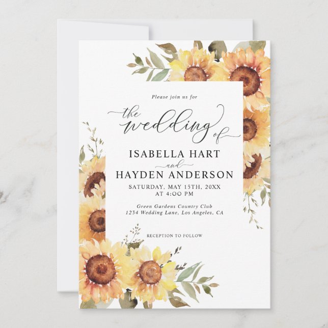 Invitación Rústico Sunflower Floral Verdor de campo Boda (Anverso)