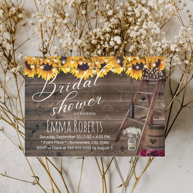 Invitación Rústico Sunflower Floral Wine Barrel Bridal Shower (Subido por el creador)