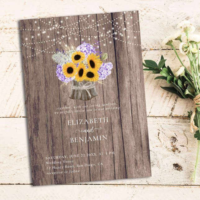 Invitación Rústico Sunflower Hydrangea Elegante Boda Bouquet (Subido por el creador)