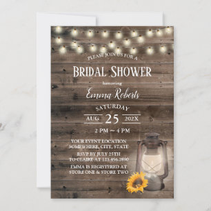 Invitación Rústico Sunflower Lantern Barn Wood Bridal Shower