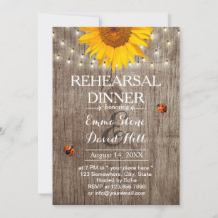 Invitación Rústico Sunflower & String Lights Ensayo Cena