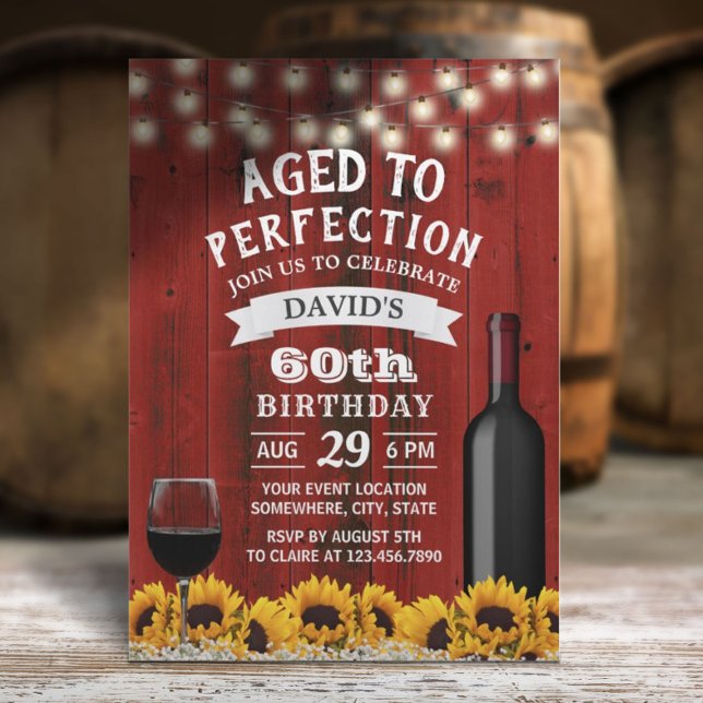 Invitación Rústico Sunflowers 60.º Fiesta de Vino de Cumpleañ (Subido por el creador)