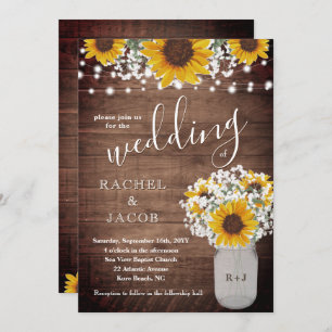 Invitación Rústico Sunflowers Babys Breath Jar Lights Boda