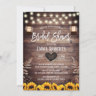 Invitación Rústico Sunflowers Bridal Shower Vintage Lantern