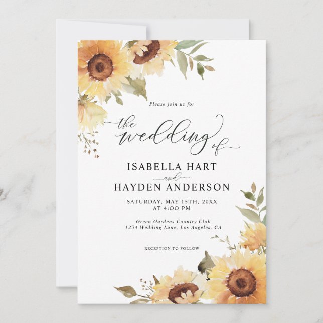 Invitación Rústico Sunflowers Floral Greenery Boho Boda (Anverso)