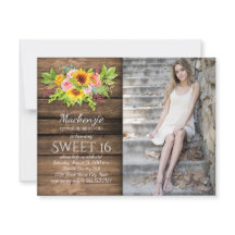 Rústico Sunflowers Peonies Barnwood Photo Sweet 16