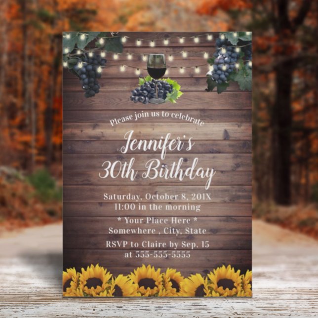 Invitación Rústico Sunflowers Vineyard Wine 30 cumpleaños (Subido por el creador)