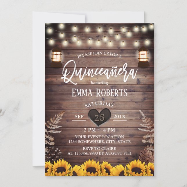 Invitación Rústico Sunflowers Vintage Lantern Quinceanera 15 (Anverso)