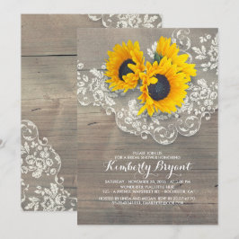 Invitación Rústico Sunflowers Wood Lace Bridal Shower