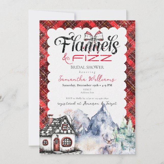 Invitación Rústico Tartán Flannel & Fizz Winter Bridal Shower (Anverso)