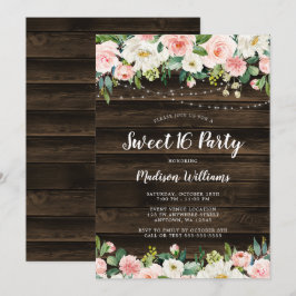 Invitación Rústico Tejido Floral Rosa Ilumina Dulce 16