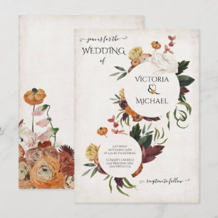 Invitación Rústico Terracota Boho Boda de coronas florales