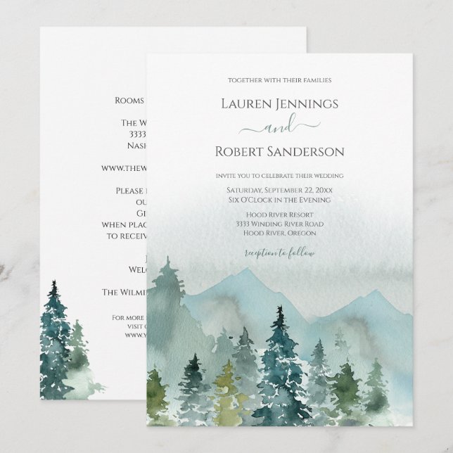 Invitación Rústico Todo En Una Boda De Destino De Montaña (Anverso / Reverso)