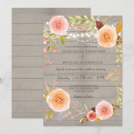 Invitación Rústico Twinkle Ilumina Wreath Boda Floral