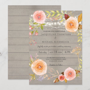 Invitación Rústico Twinkle Ilumina Wreath Boda Floral