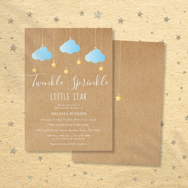 Invitación Rústico Twinkle Sprinkle Bebé Sprinkle / Ducha (Rustic Twinkle Sprinkle Baby Boy Sprinkle / Shower Invitation)