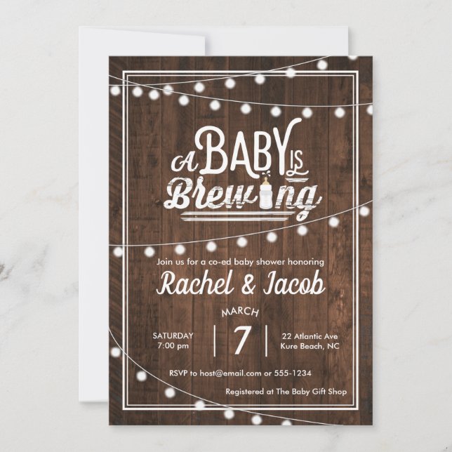 Invitación Rústico: Un bebé se está preparando en Baby Shower (Anverso)