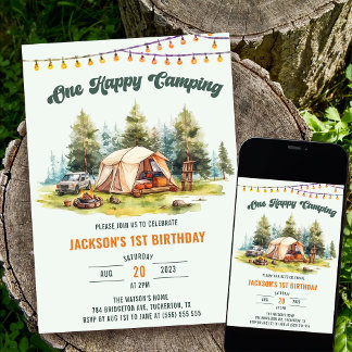 Invitación Rústico Un Camper Feliz Primer Fiesta de Cumpleaño