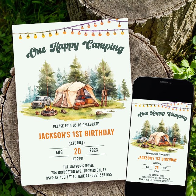 Invitación Rústico Un Camper Feliz Primer Fiesta de Cumpleaño (Subido por el creador)