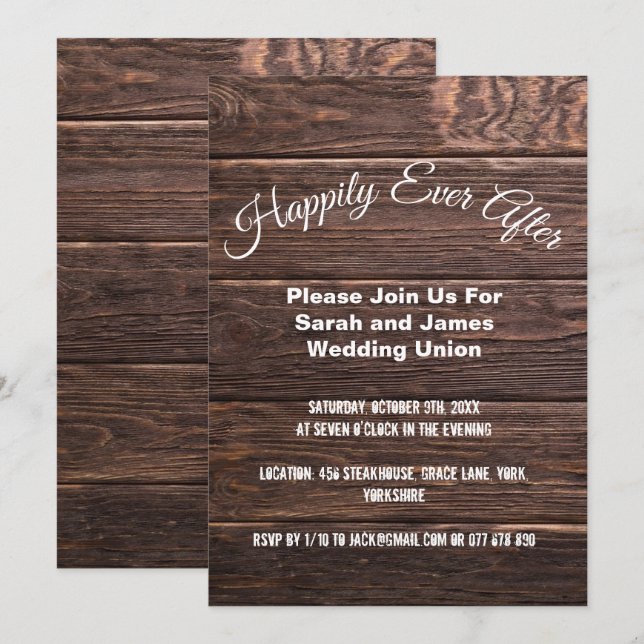Invitación Rústico único felizmente siempre después del boda (Anverso / Reverso)