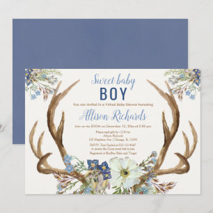 Invitación Rústico venado antánimos Sweet boy Virtual Baby Sh