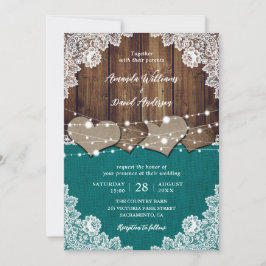 Invitación Rústico Verde azulado Boda de la leña de la madera